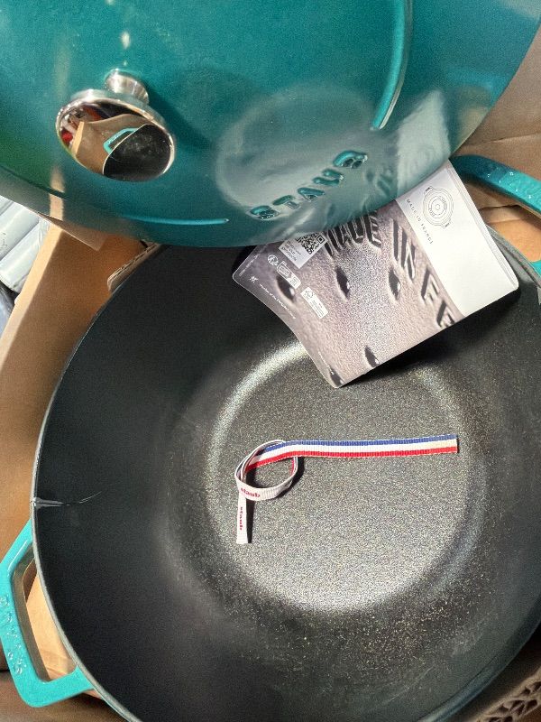 Photo 1 of ***CRACKS***Staub Cast Iron Essential French Oven, Dutch Oven, 5-quart, serves 5-6, Made in France - Turquoise