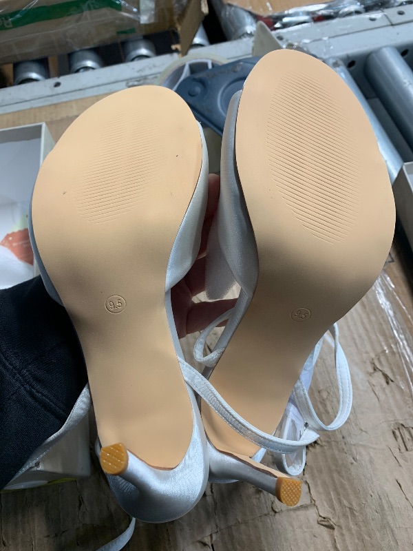 Photo 1 of ***(MISSING BOW)***RIBONGZ Women's High White Heels Round Open Toe Sexy Kitten Sandals Stiletto Heeled Pumps Ankle Strap Bridal Shoes with Bow Summer Wedding Party Casual Office Work 9.5