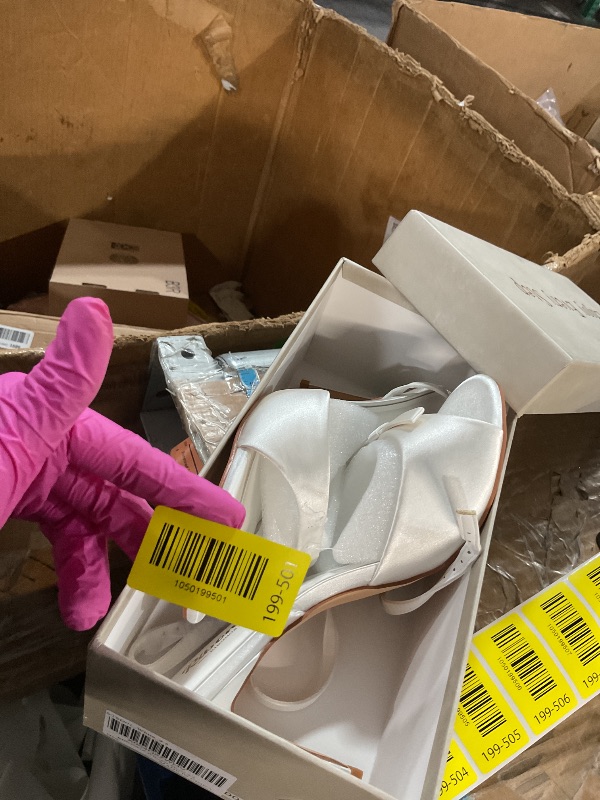 Photo 1 of ***(MISSING BOW)***RIBONGZ Women's High White Heels Round Open Toe Sexy Kitten Sandals Stiletto Heeled Pumps Ankle Strap Bridal Shoes with Bow Summer Wedding Party Casual Office Work 9.5