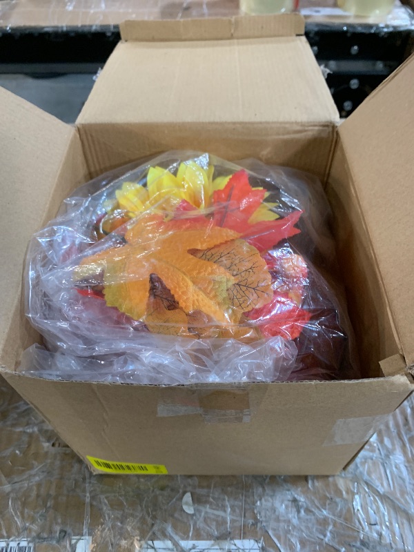 Photo 1 of [Timer & Prelit] Thanksgiving Decorations Pumpkin Decor, Artificial Fake Pumpkin with Maples Leaves Sunflower Berried 20 LED Warm White Lights Fall Centerpieces for Tables Home Kitchen Porch Indoor