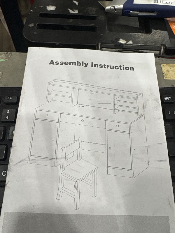 Photo 1 of *** BLACK****.   UTEX Kids Study Desk with Chair, Kids Desk and Chair Sets with Hutch and Storage Cabinet, Wooden Children Study Table, Student Writing Table Computer Workstation for 5-12 Years Old