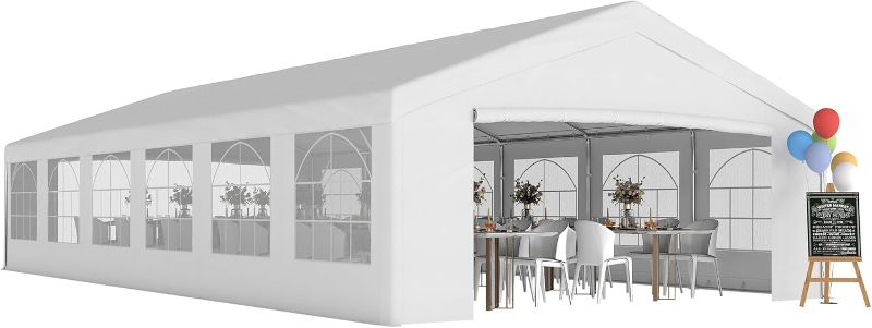 View 1 of ***MISSING BOXES****USED*Outsunny 20 x 40 ft Heavy Duty Party Tent Outdoor Gazebo Wedding Tent Event Shelter Carport BBQ with Removable Sidewalls & Windows, Outside Waterproof Canopy for Parties, White