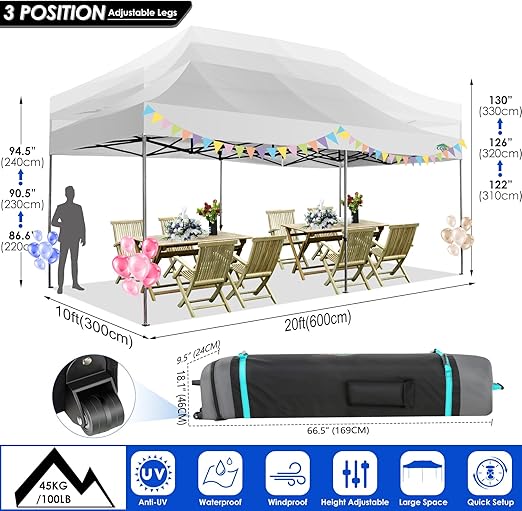 Photo 1 of ************INCOMPLETE ITEM, THIS IS ONLY BOX #3 OUT OF A MULTI BOX SET**************
COBIZI 10x20 Heavy Duty Pop up Canopy Tent Easy Up Commercial Outdoor Canopy Wedding Party Tents for Parties All Season Wind & Waterproof Gazebo with Roller Bag,White(Fr