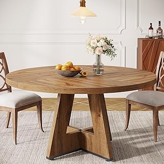 Photo 1 of Farmhouse Dining Table, 47 Inch Round Dinner Table for 4, Rustic Round Dining Room Table for Home Dining Room Living Room (Wood)