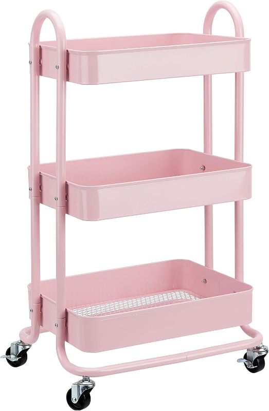 Photo 1 of 
Amazon Basics 3-Tier Rolling Utility or Kitchen Cart, Lockable Wheels, Multifunctional Storage, Dusty Pink