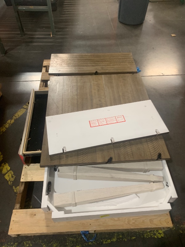 Photo 1 of (used item)(unknown if complete) Signature Design by Ashley Realyn French Country Dining Extension Table, Seats up to 8, Chipped White