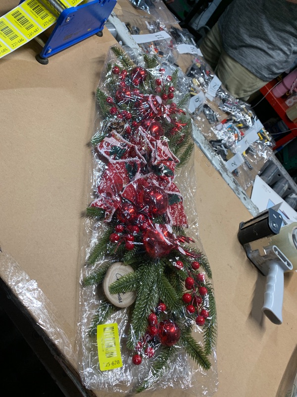 Photo 1 of *****phot stock for reference *****Topotdor Christmas Pine Swag with Ribbon Bow for Front Door, 25.6" Artificial Greenery Wreath with Pine Cones & Red Berries for Indoor Outdoor Window Wall Home Holiday Decor