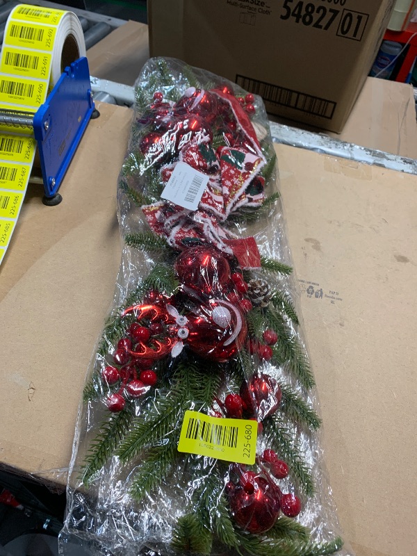 Photo 1 of ******phot stock for reference ***** Topotdor Christmas Pine Swag with Ribbon Bow for Front Door, 25.6" Artificial Greenery Wreath with Pine Cones & Red Berries for Indoor Outdoor Window Wall Home Holiday Decor