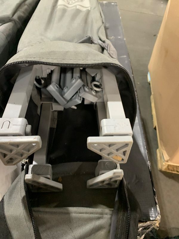 Photo 1 of (broken leg)(sold for parts)(repair) E-Z UP Ambassador Instant Pop Up Canopy Tent, 10' x 10', Roller Bag and 4 Piece Spike Set, Slate White