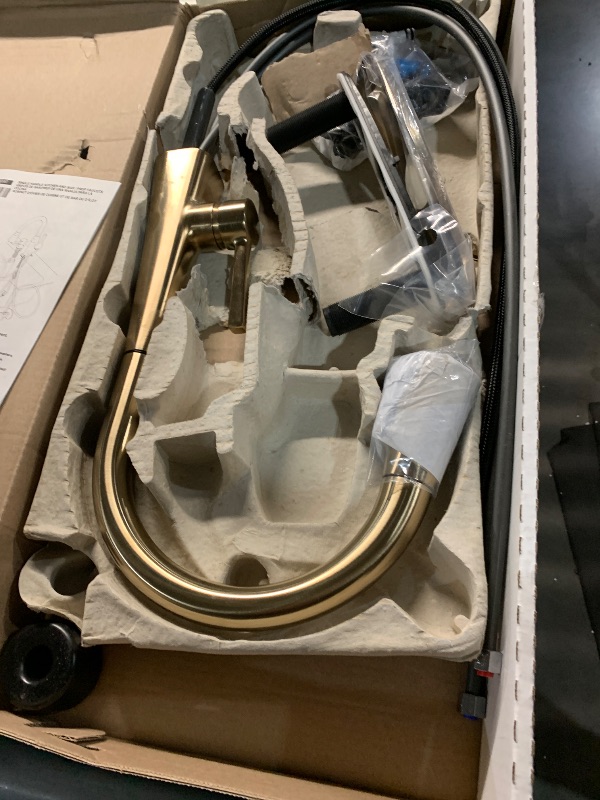 Photo 1 of ***(PARTS ONLY/ MINOR DAMAGE/ NON FUNCTIONAL)***Delta Lenta Brushed Gold Kitchen Faucet with Pull Down Sprayer, Modern Brushed Gold Single Hole Kitchen Sink Faucet, Single Handle, Champagne Bronze 19802Z-CZ-DST