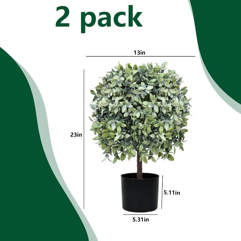 Photo 1 of (USED/FAIR) UNADRA Topiary Trees Artificial Outdoor for Front Porch Set of 2 Faux Shrub Plants (23" T,13" D) - Fake Boxwood Ball Shrubs Potted for Home Decor (2 Color-Mix)