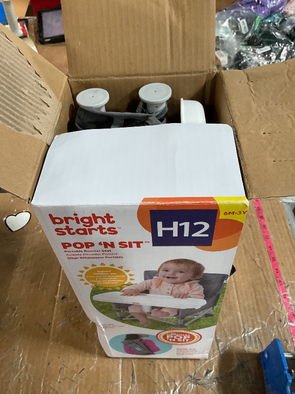 Photo 1 of (MISSING THE BAG) (USED/FAIR)  Bright Starts Pop 'N Sit Portable Booster, Indoor/Outdoor Use, Floor Seat with Feeding Tray, Grey, 6 Mos - 3 Yrs