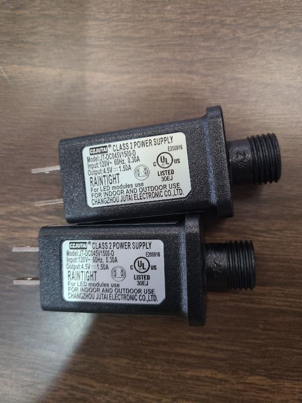 Photo 1 of 2 Pieces LED Transformer Replacement Class 2 Power Supply for Christmas String Light Inflatable Decorations LED Controller IP44 Waterproof Low Voltage Transformer US Power Adapter (4.5V2.7W 0.6A)