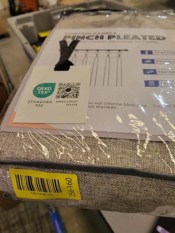 Photo 1 of 100% Blackout Shield Polyester Pinch Pleated Curtains Blackout, Pleated Drapes with Hooks 96 Inch Long 2 Panels Set, Polyester Blackout Curtains for Bedroom & Living Room, 40" W x 96" L, Faux Linen