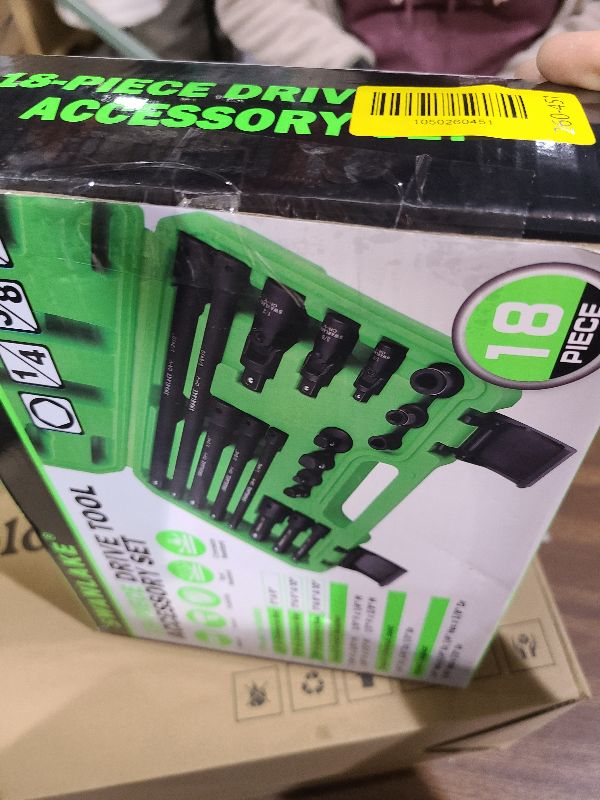 Photo 1 of 18-piece Impact Socket Extension Set Tools, Swivel Universal Joint, Deep 1/4", 3/8", 1/2" Drive Socket Adapter, Extension Bar, 3 Ratchet Coupler, CR-V Steel Alloy Corrosion-Resistant Mechanic Tools