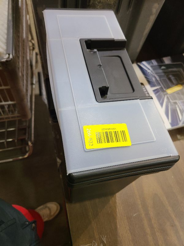 Photo 1 of IRIS USA Portable File Box With Handle, Slim w/Organizer Lid, Plastic File Organizer Box for Letter Files, Hanging Filing Folder Organizer, Lockable, Secure Buckle, Black