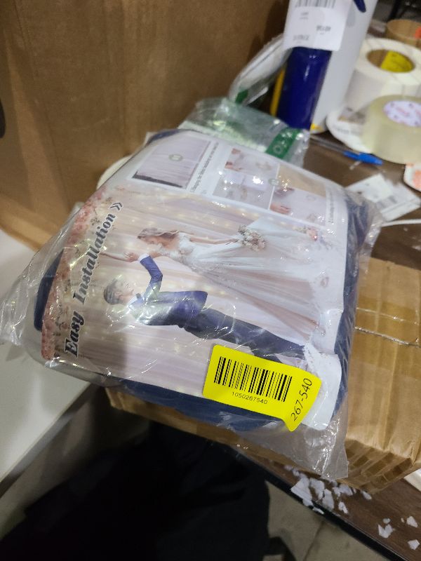 Photo 1 of 10x10ft Navy Blue Tulle Backdrop Curtain with Lights String for Parites, Sheer Backdrop Curtains for Wedding Baby Shower Birthday Party Photo Shoot Decorations