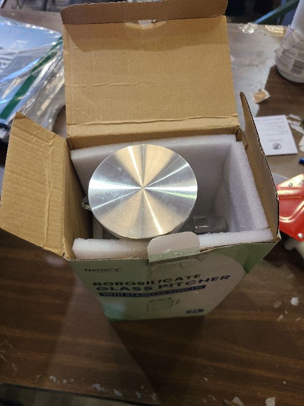 Photo 1 of 2 Quart (2 Liter 68 oz) Square Glass Pitcher with Lid and Spout, Water Pitchers with Handle for Fridge, Borosilicate Glass Carafe for Hot/Cold Drink, Large Jug for Iced Tea, Coffee,Juice,Milk,Beverage