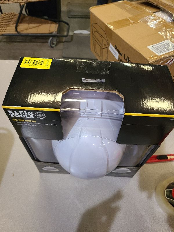 Photo 1 of Klein Tools 60400 Hard Hat, Non-Vented Full Brim Style, Padded, Self-Wicking Odor-Resistant Sweatband, Tested up to 20kV, White