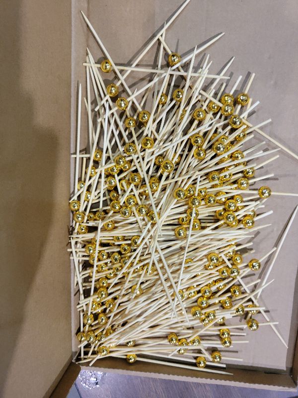 Photo 1 of 200PCS Cocktail Picks, Fancy Toothpicks for Appetizers, Decorative Skewers for Appetizers Drinks Party Fruit, 4.7 Inch Long Wooden Bamboo Gold Ball Food Sticks Charcuterie Boards Accessories