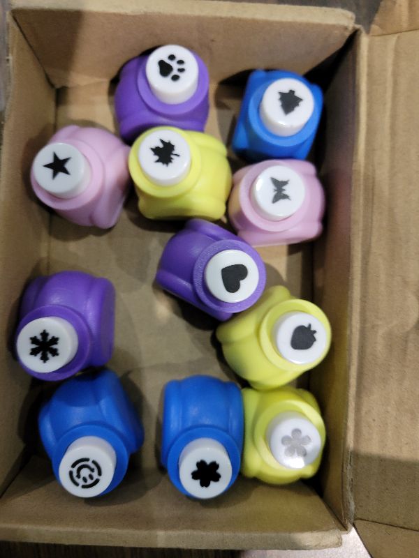 Photo 1 of 12pcs Craft Hole Punch Shapes Set,Small Paper Puncher for Kids,Single Crafting Scrapbook Punches,Star,Butterfly,Leaf,Christmas Tree.Heart,Tag stamp Cards Mini Cutter Nail Arts crafts Punchers Supplies