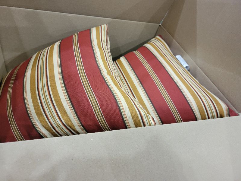 Photo 1 of Blazing Needles All-Weather UV-Resistant Outdoor Zippered Pillows Set, Set of 2, 18", Kingsley Stripe Ruby