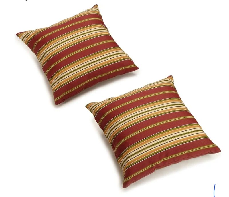 Photo 1 of Blazing Needles All-Weather UV-Resistant Outdoor Zippered Pillows Set, Set of 2, 18", Kingsley Stripe Ruby