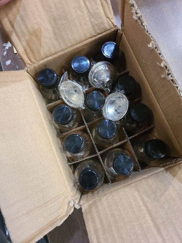 Photo 1 of 12 Pack, 2 oz Small Clear Glass Bottles w/Lid & 3 Funnels - 60ml Boston Shot Bottles for Health, Immunity, Potion, Wellness, Sample, Ginger, Juice - Mini Personal Care & Beauty Travel Bottle