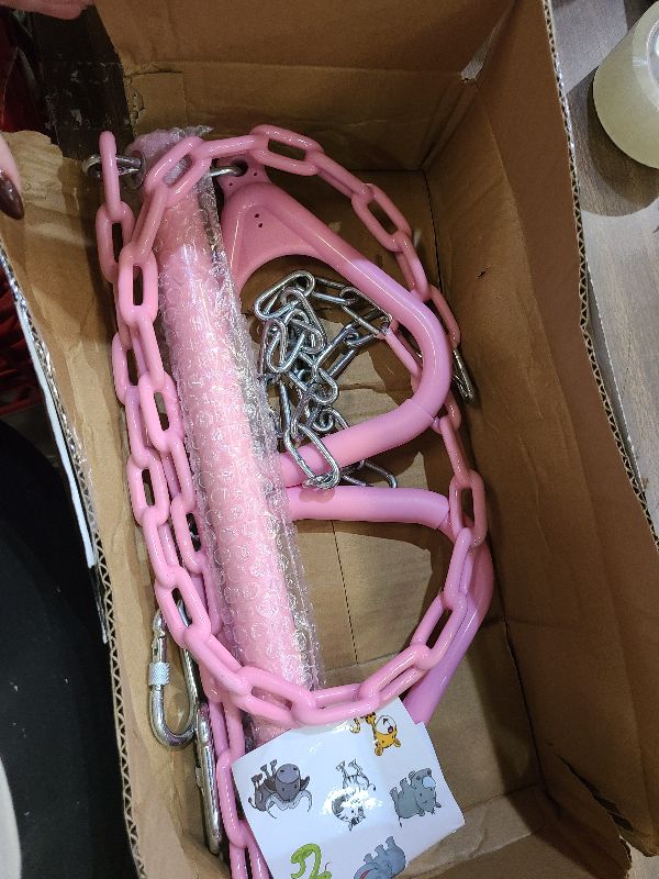 Photo 1 of 18" Pink Trapeze Swing Bar Rings 48" Heavy Duty Plastic Coated Chains Swing Set Accessories