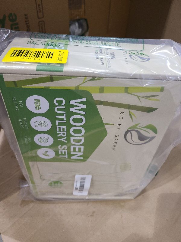 Photo 1 of 100% Compostable Cutlery Set - 300 Pieces Wooden Compostable Utensils [120 Forks, 90 Knives, 90 Spoons] - Disposable Wooden Cutlery, Eco Friendly Forks And Spoons Disposable Cutlery Set Party Utensils