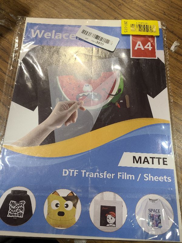 Photo 1 of 100 Sheets DTF Transfer Film Paper A4 Double Sided Thick Clear Pretreat Sheets, PET Heat Transfer Paper for Inkjet Printer DTG Printer Direct Print On T Shirts Textile