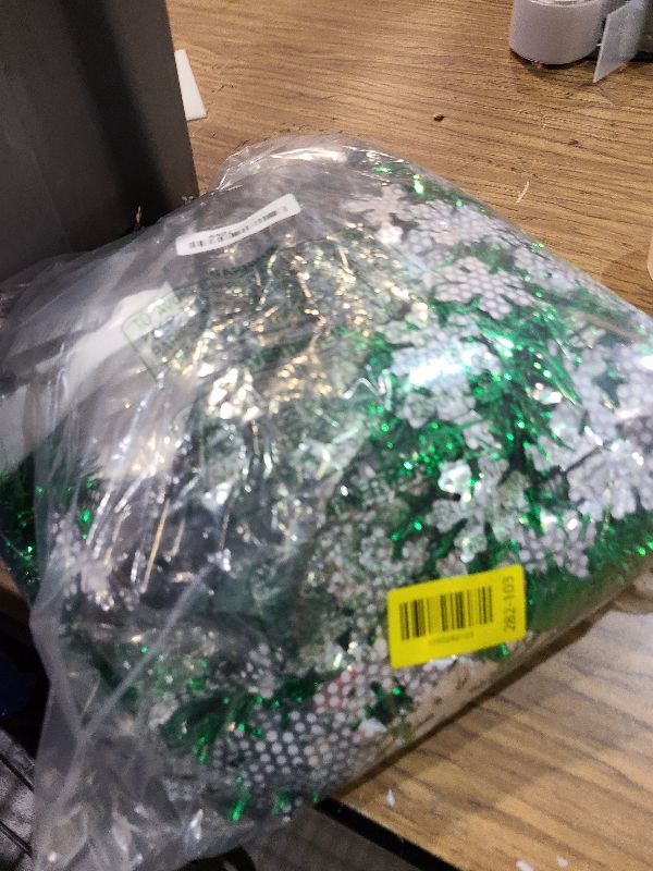 Photo 1 of [100 Light] 6 Ft Collapsible Christmas Tree, Pop Up Christmas with Lights Warm White & Multicolor 8 Modes Timer Battery Operated Snowflake Tinsel Tree Xmas Decorations for Home Corner Indoor Outdoor