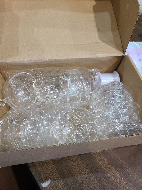 Photo 1 of 12 Pcs Hanging Globe Tealight Holders Acrylic Fillable Ball Ornaments Clear Plastic Terrarium Globe Hanging Tea Lights Candle Holder with Fishing Line for Christmas Party Wedding Centerpiece