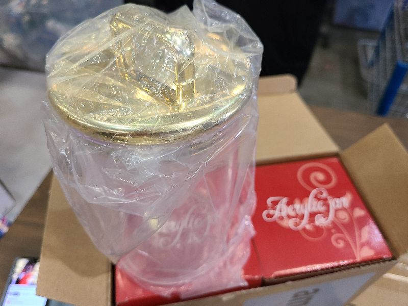 Photo 1 of 2 Pack 24 oz Medium Acrylic Storage Apothecary Jar with Gold Airtight Lid | Bathroom Vanity Organizer Containers | Ideal Decorative Canisters for Shells, Bath Salt, Grains, Cotton Ball, Flossers