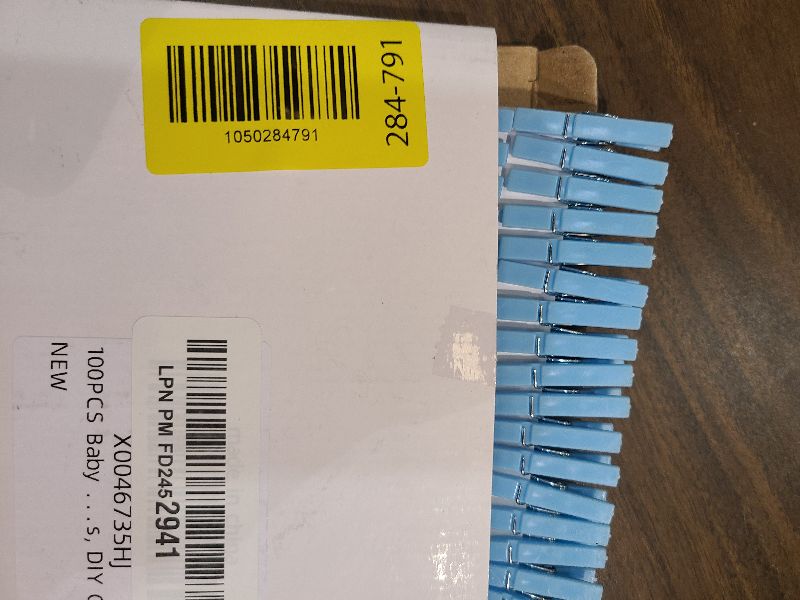 Photo 1 of 100PCS Baby Shower Clothespins Games Boy Plastic Clothes Pin with Storage Bag Mini Blue Pin Bulk 1.4 inch for Party Decorations, DIY Crafts