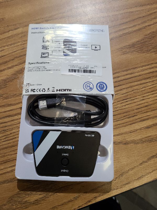 Photo 1 of [Upgrade] HDMI Switch 3 in 1 Out, 4K@60Hz HDMI 2.0 Switch Splitter with 2.6FT Long HDMI Cable, 3-Port HDMI Switcher Selector, Supports 4K 30Hz 3D 1080P HDCP2.2 for PS5 Xbox DVD Player Fire Stick PC