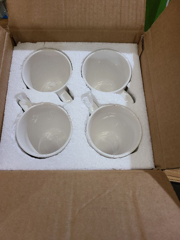 Photo 1 of 16OZ Ceramic Coffee Mugs Set, Large White Coffee Cups with Handles, Porcelain Mug Sets for Milk, Tea, Latte, Mocha, Cocoa, Cappuccino, Dishwasher Safe, Cups Gift for Holiday & Anniversary (4PCS)