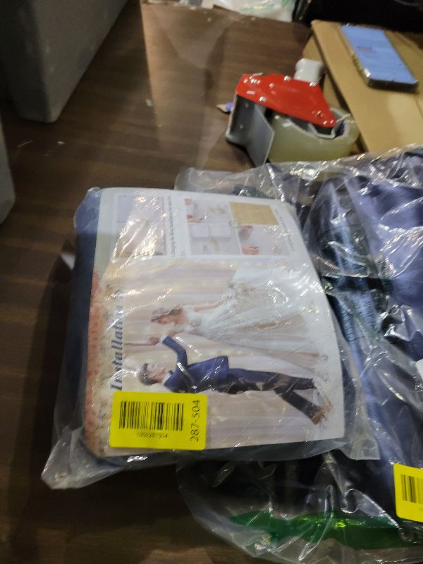 Photo 1 of 10x10ft Navy Blue Tulle Backdrop Curtain with Lights String for Parites, Sheer Backdrop Curtains for Wedding Baby Shower Birthday Party Photo Shoot Decorations