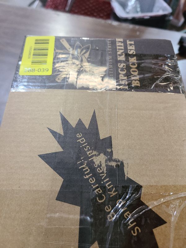 Photo 1 of Knife Set, Kitchen Knife Block Sets with Sharpener, 6 Steak Knife Set Serrated with Block, 15 PCS Forged German Stainless Steel Rust Proof Knives, Dishwasher Safe Black, New Beveled Design