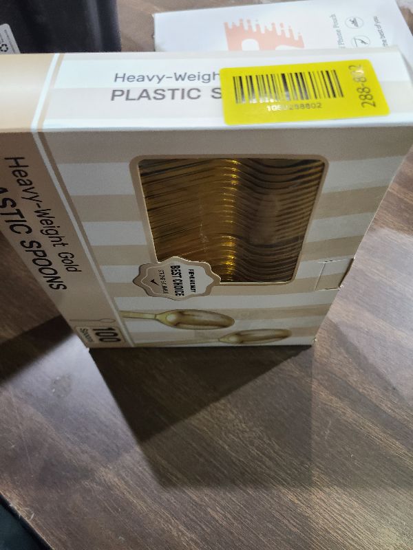 Photo 1 of 100 Gold Disposable Plastic Spoons, Heavy Weight Disposable Spoons Plastic Utensils for Parties, Weddings, Picnics, Big Event, Daily Use - BPA FREE