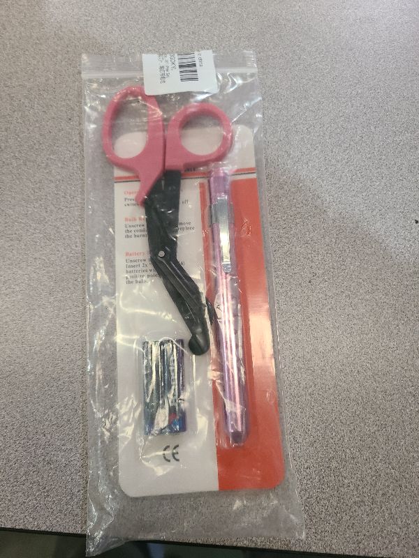 Photo 1 of 2 Pack Medical Scissors and Penlights with Batteries for Nurses Medical Supplies with One LED Medical Pen light, One 6 inches Scissors Trauma Shears for First Aid EMT (Pink Set)