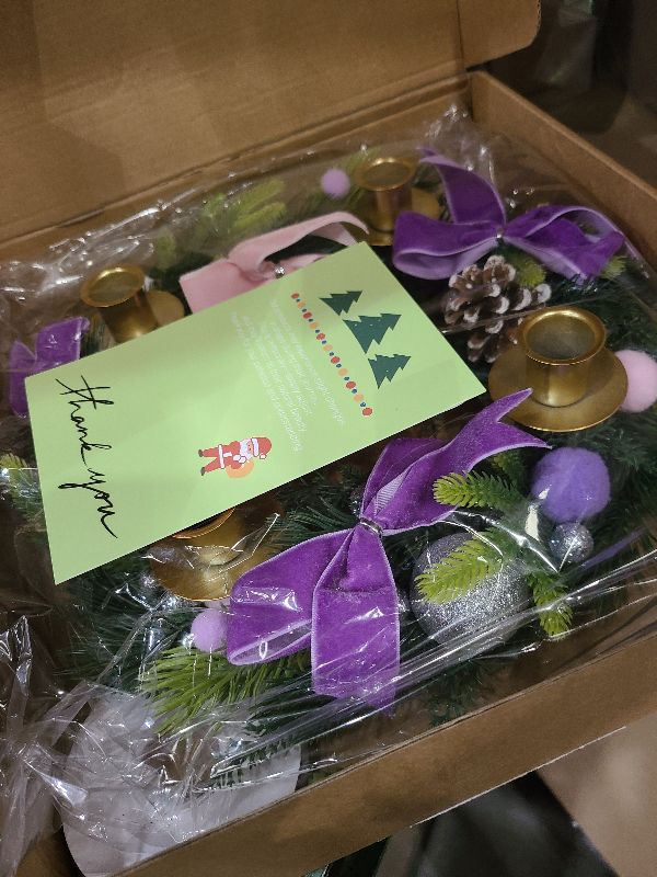 Photo 1 of 12-Inch Purple and Pink Ribbon Advent Wreath, Metal Catholic Advent Wreath Candle Holder, Christmas Centerpiece Decor, Xmas Decorations