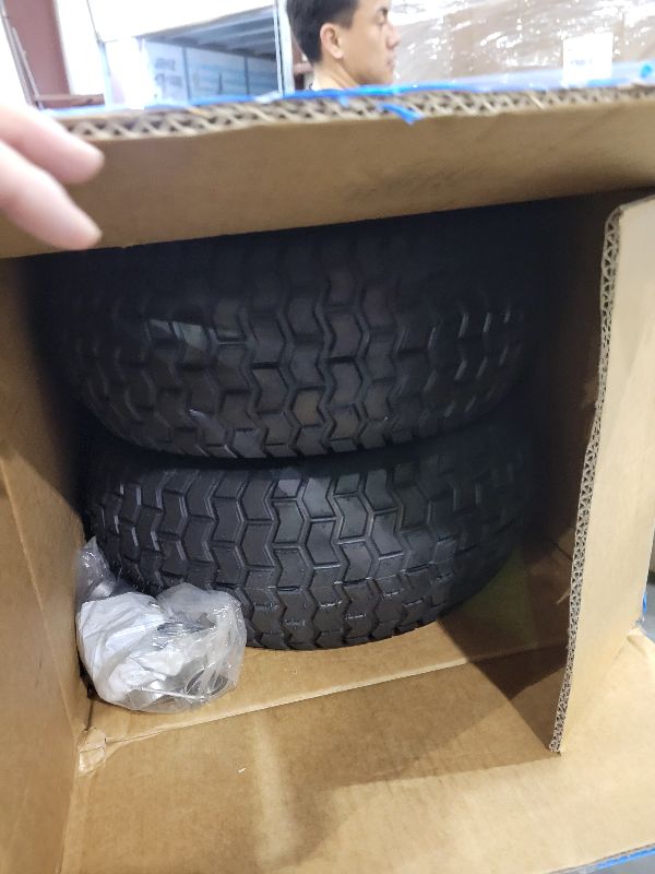 Photo 1 of 2-Pack 16x6.50-8 Tubeless Tires and Wheels, 1-Inch Bushings with Extra 3/4-Inch Bearings, 3"-5" Offset Hub, 550 lbs Load Capacity, Fits 3/4" and 1" Axles for Riding Mowers, Lawn Tractors, and More.