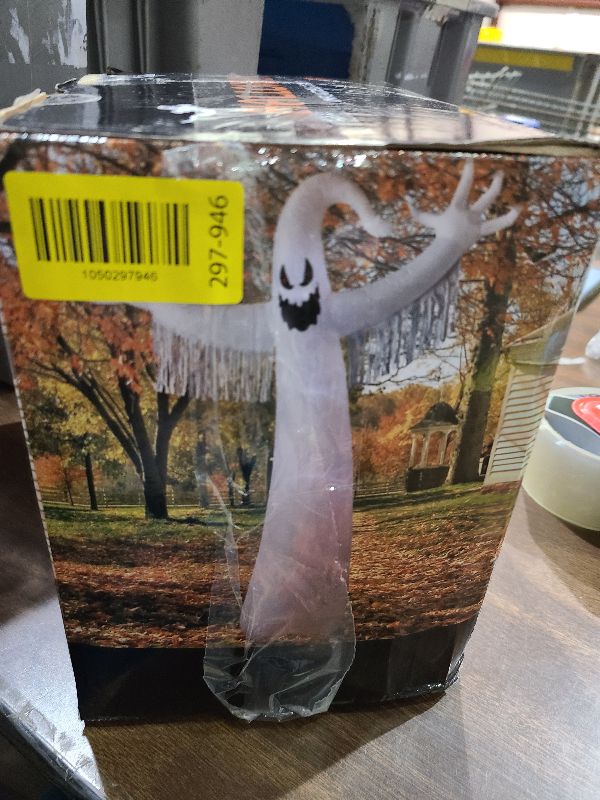 Photo 1 of 12FT Halloween Inflatables Outdoor Decorations: Inflatable Ghost with Fire Flame and Blinking Red Eyes, Blow up Decor for Yard Garden Lawn Home Holiday Party