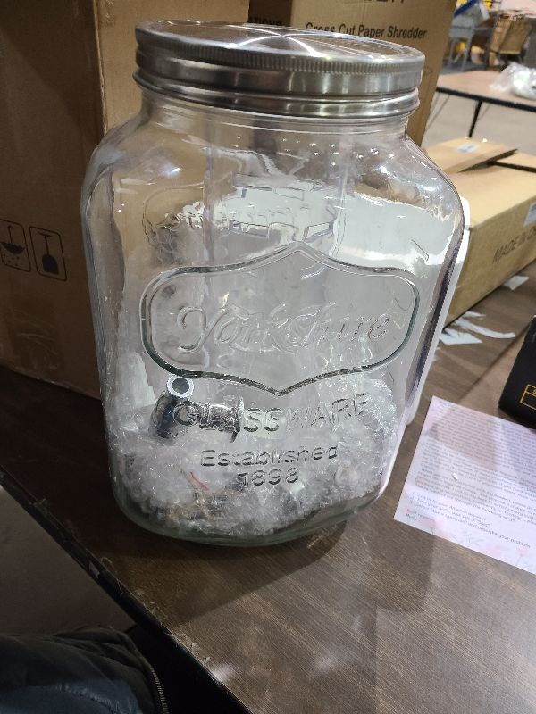 Photo 1 of 2 Gallon Drink Dispensers for Parties - Sun Tea Glass Jar for Outside 100% Leakproof Beverage Dispenser, 2 Press-Spigots(Easy for kids) Fruit Infuser, Chalkboard Mason Jar Drink Dispensers with Lids