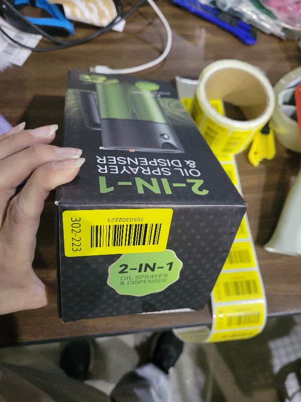 Photo 1 of 2-IN-1 500ml/17oz Light-Blocking Dark Oil Sprayer for Cooking with Sticker, Dark Green Glass Olive Oil Dispenser Bottle for Kitchen, Even Spray with Portion Control, Perfect for Air Fryer, BBQ - Black