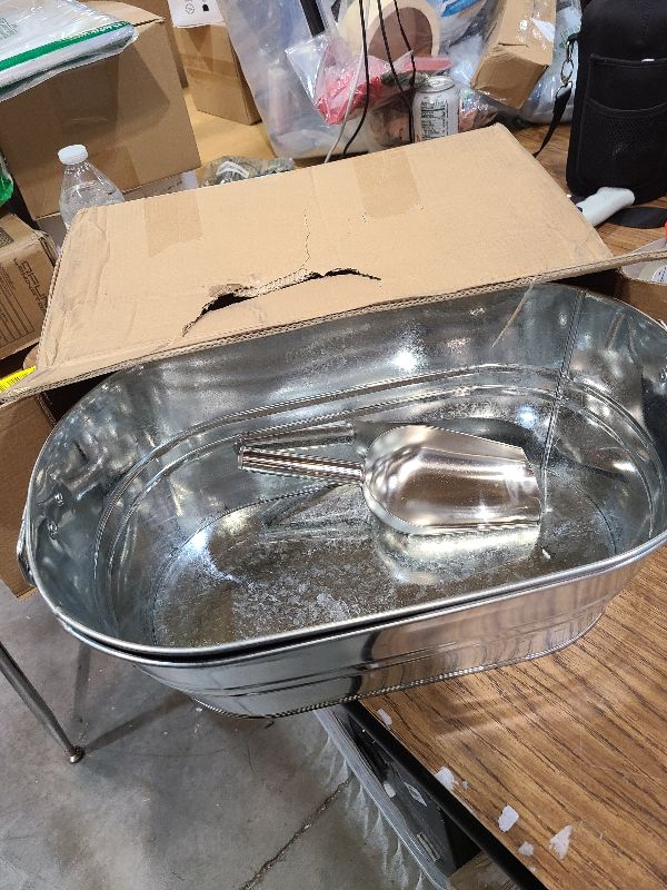 Photo 1 of 2 Pack 4 Gallon Galvanized Tub Ice Buckets for Parties Portable Beverage Tub with Handles Champagne Bucket Metal Ice Buckets for Cocktail Bar with Ice Scoop