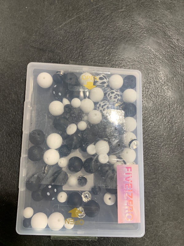 Photo 1 of 106PCS FIVEIZERO Black & White Focal Silicone Beads for Keychain Making – Mouse, Round, Lentil, Hexagon & Rhinestone Spacer Beads for Pens, Bracelets & DIY Crafts (Mouse Style)