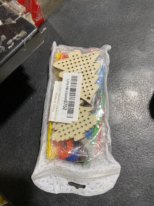 Photo 1 of 10 pcs Christmas Wooden Cross Stitch Kits Cross Stitch Wood Ornaments Christmas Hanging Decors Craft Christmas Decorations for Christmas Tree Decoration Supplies (Tree Style)