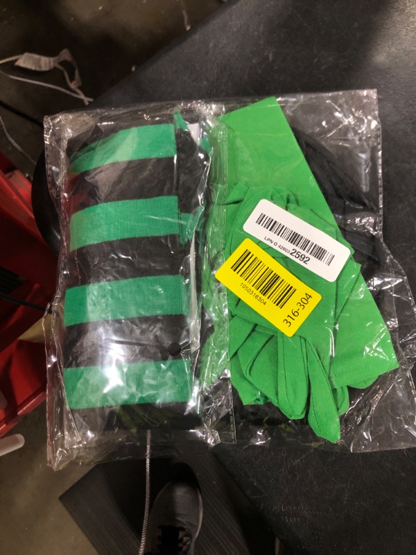 Photo 1 of 6-PCS Witchs Hat, Glasses Green Gloves Striped Stockings Friendship Matching Bracelets Earrings, Gothic Witchs Accessories Green Witch Elphaba Costume Accessory Set for Adult Halloween Cosplay